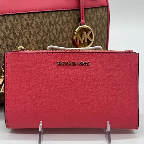 Michael Kors MK Jet Set Travel Medium Duffle Satchel Bag & Double Zip Wallet - Picture 7 of 14